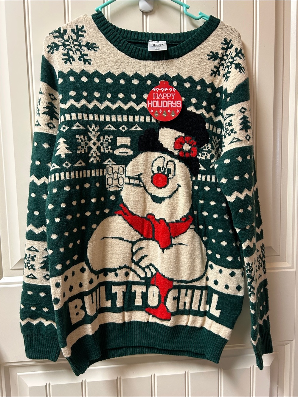 Holiday Snowman 'Built to Chill' Sweater - Green/Cream